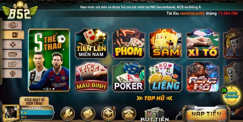 B52 cung cấp đa dạng thể loại game