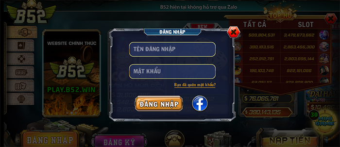 Đăng nhập tài khoản cổng game B52