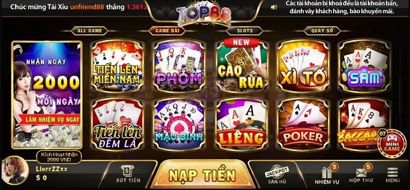 Kho game phong phú mà Top88 sở hữu