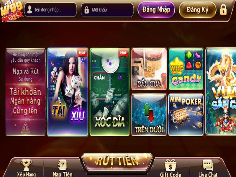 W99 Club nổi bật với bộ sưu tập game giải trí đa dạng